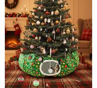 Cinnvoice 5 Pcs Christmas Cat Tree Tunnel Bed Toys Set Cat Tunnel Bed Under Christmas Tree with Kitty Teaser Caged Mouse Toy for Festive Felines Small Animals
