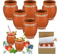 Cinnvoice 6 Pcs 16oz Cantaritos De Barro Mexicanos Shooters Pottery Taco Tuesday Mexican Clay Cup Fiesta De Barro Mexicanos Cocktail Cups Cocktail Glasses for Margaritas Mojitos Cups