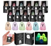 Cinnvoice 60 Set Bulk Back to School Gifts Mini Desk Decor for Students & Teacher Emotional Support Desk Pets Inspirational Cute Resin Mini Ornaments with Thank You Card Box (Ghost)