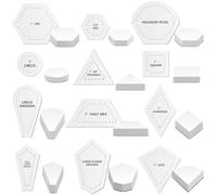 Cinnvoice 612 Pcs Patchwork Paper Piecing Supplies 12 Shapes Acrylic Patchwork Templates Set with 600 Pcs Paper Piecing for Sewing for Quilting Dresden Plate Triangle Hexagon Quilting Template (Clear)