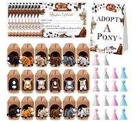 Cinnvoice 73 Pcs Adopt a Horse Party Supplies, 18 Stuffed Horse Centerpiece 18 Foldable Boxes 18 Cute Birthday Hats 18 Adoption Certificates Card 1 Adoption Sign for Adopt a Pony Party Decoration