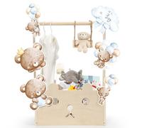 Cinnvoice Baby Shower Bear Gift Baskets with Hanger Rack, Wooden Crate Closet Bear Cards Decoration Crate for Baby Boys Girls Pregnancy New Parent Gifts(Blue,It's A Boy)