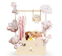 Cinnvoice Baby Shower Bear Gift Baskets with Hanger Rack, Wooden Crate Closet Bear Cards Decoration Crate for Baby Boys Girls Pregnancy New Parent Gifts(Pink,It's A Girl)
