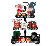 Cinnvoice Christmas Hot Chocolate Bar Wood Cocoa Station Decorative Storage Box 3 Tier Chocolate Station Farmhouse Christmas Decorations for Home Office Kitchen Winter Gift (Black)
