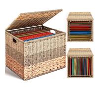 Cinnvoice Extra Large Decorative File Box 18 x 16 x 13 in Wicker Seagrass File Basket Organizer for Letter Legal Size Hand Woven Hanging Filing Cabinet with Lid for Office Water Hyacinth, Tricolor