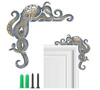 Cinnvoice Octopus Bathroom Decor Door Frame Decoration 10 x 10 Inches Metal Octopus Wall Art Decor Nautical Coastal Ocean Door Frame Corner Sign for Indoor Outdoor Window Home Office