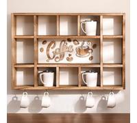 Cinnvoice Oversize Coffee Mug Display Shelf for Wall Wood Coffee Mug Rack Wall Mounted Shelf Cubes Cup Hooks Hanger with Bar Sign Decor for Kitchen Station Bar Accessories(Brown)