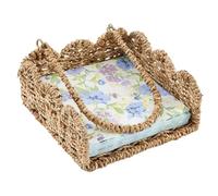 Cinnvoice Scalloped Napkin Holder Square Wicker Napkin Holder, Woven Boho Cocktail Towel Basket, Rustic Decorative Towel Tray for Kitchen Bathroom Restaurant Table 7.5" x 7.5" x 2.5"(Sea Grass)