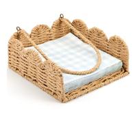Cinnvoice Scalloped Napkin Holder Square Wicker Napkin Holder, Woven Boho Cocktail Towel Basket, Rustic Decorative Towel Tray for Kitchen Bathroom Restaurant Table 7.5" x 7.5" x 2.5" (Paper Rope)