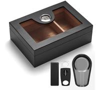 CINOROW Cigar Humidor for 20-35 Counts with Accessories, Digital Hygrometer, Spanish Cedar Lined & Divider, Humidifier, Cigar Cutter and Ashtray, Desktop Box Gift for Men