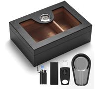 CINOROW Cigar Humidor with Accessories and Storage Drawer, Spanish Cedar Lined Humidor Cigar Box for 25-50 Cigars with Digital Hygrometer, Humidifier, Ashtray, Cutter, Lighter, Cigar Gifts for Men