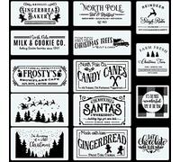 CINPIUK 14PCS Christmas Stencils Painting on Wood, Winter Holiday DIY Farmhouse Wood Signs North Pole Farm Fresh Christmas Tree Santa Reusable Templates for Home Decor Xmas Art Crafts