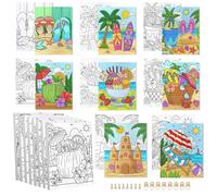 Cinpode 8 Pcs Pre Drawn Canvas to Paint for Adults Kids - 8x10 Inches Happy Summer Pre Printed Framed Canvases Set for Sip and Paint Party, Pre Sketched Canvas for DIY Craft, Home Decors, Wall Art