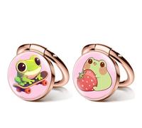 Cinpudo Phone Ring Holder Stand, Cute Frog Design, 360° Rotation Metal Kickstand, Compatible with iPhone 16/15/14/13/12 and Galaxy S25/S24, Rose Gold, 2-Pack
