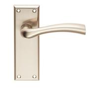 Cinquanta Lever on Backplate Satin Chrome Finish Solid Zinc Architectural Handle Set for Contemporary Internal Doors (Latch, Satin Nickel, Boxed)