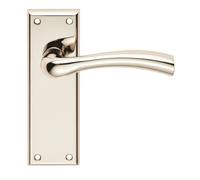 Cinquanta Lever on Backplate Satin Chrome Finish Solid Zinc Architectural Handle Set for Contemporary Internal Doors (Latch, Polished Nickel, Boxed)