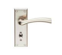 Cinquanta Lever on Backplate Satin Chrome Finish Solid Zinc Architectural Handle Set for Contemporary Internal Doors (Bathroom, Satin Nickel, Boxed)