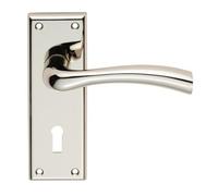 Cinquanta Lever on Backplate Satin Chrome Finish Solid Zinc Architectural Handle Set for Contemporary Internal Doors (Lock - Standard, Polished Nickel, Retail Packaging)