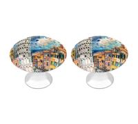 Cinque Terre and Pisa Tower Funny Drawer Handles 2 Pack Round Stainless Steel Cabinet Knobs Pulls 1.2"