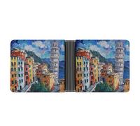 Cinque Terre and Pisa Tower Painting Printed Bifold Wallet with Hidden Compartments Pocket Money and Credit Card Holder for Men Women
