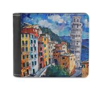 Cinque Terre and Pisa Tower Painting Printed Bifold Wallet with Hidden Compartments Pocket Money and Credit Card Holder for Men Women