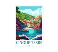 Cinque Terre Cartoon Travel Poster Italy Art Canvas Poster Wall Art Decor Print Picture Paintings for Living Room Bedroom Decoration 16x24inch(40x60cm)