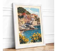 Cinque Terre in Bloom Coastal Framed Wall Art Print A1 (84.1×59.4cm) White, Wall Decor for Living Room, Bedroom, Office & Home, Ready to Hang, Art Gift