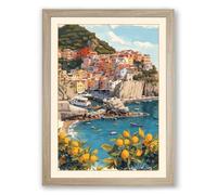 Cinque Terre in Bloom Coastal Framed Wall Art Print A3 (42×29.7cm) Oak, Wall Decor for Living Room, Bedroom, Office & Home, Ready to Hang, Art Gift