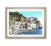 Cinque Terre In Italy Modern Art Framed Print | A3 Oak Framed Wall Art | Ready to Hang | Modern Nature Picture | Living Room Bedroom Lounge Office