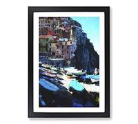 Cinque Terre in Italy Vol.1 Painting Framed Print | A2 Black Framed Wall Art | Ready to Hang | Modern Historical Picture | Living Room Bedroom Lounge Office