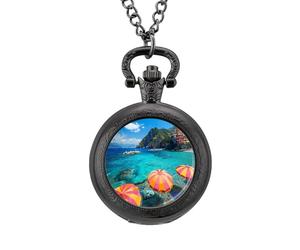 Cinque Terre Italy Beach Vintage Pocket Watch with Chain Arabic Numerals Scale Quartz Pocket Watches Gifts for Men Women