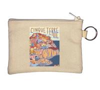 Cinque Terre Italy Travel Poster Key Chain Coin Purse Beige