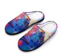 Cinque Terre Manarola Italy Cotton Slippers for Men Non-Slip Breathable Winter House Slippers Indoor Outdoor 7-8（40-41）