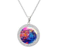 Cinque Terre Manarola Italy Shiny Diamond Necklace for Women Personalized Round Pendant Chain Jewel Gift