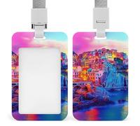 Cinque Terre Manarola Italy Trendy Badge Holder for Men Women Vertical Sliding Card Name Tag Holders with Lanyard