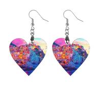 Cinque Terre Manarola Italy Trendy Wooden Earrings for Women Boho Charms Studs Lightweight Dangle Drop Pendant Circular
