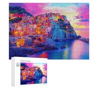 Cinque Terre Manarola Italy Wooden Jigsaw Puzzles for Adults Challenge Intelligent Puzzle Letter on Back Picture Home Decor