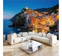 Cinque Terre Mural Wallpaper 3D Effect Seaside Town Non-Woven Self-Adhesive Wallpaper Removable Large Photo Sticker TV Background Wall Decor for Living Room Bedroom 250x175 cm