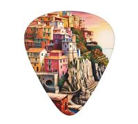 Cinque Terre Scenery 12 Pcs Guitar Picks, 0.46mm/0.71mm/0.96mm Thickness, Guitar Plectrum With Storage Case For Acoustic-Electric Guitar Ukulele Bass