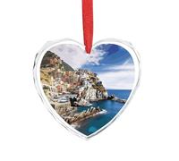 Cinque Terre Scenery Glass Heart Pendant for Christmas Ornament, Personalized Christmas Tree Ornaments, Timeless Friendship Keepsake Pendant for Couples Family Friends Xmas Decor