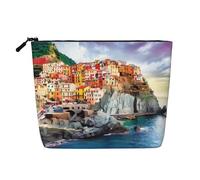 Cinque Terre Scenery Patterned Women's Cosmetic Bag, Single Layer Toiletry Bag, Suitable for Daily Storage, Travel, and Business Trips.