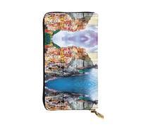 Cinque Terre scenery Print Leather Long Clutch Wallet for Women â€“ Fashionable with Multiple Card Slots, Coin Pocket, Black, One Size