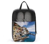 Cinque Terre Scenery Shoe Bags with Zipper, Portable Shoe Organizer with Handle, Personalized Shoes Tote Bag for Travel, Waterproof Shoes Carrier, Storage Pouch
