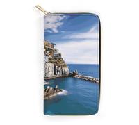 Cinque Terre Scenery Slim Thin Credit Card Wallet, PU Leather Bifold Cash Wallet, Zipper Coin Pocket Id Window Wallet Storage Bag Wallet Coin Purse Pouch Change Holder Small with Zipper for Men And Wo
