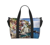 Cinque Terre Scenery Water-Resistant Crossbody Travel Bag, Large Carry-On with Adjustable Strap, Multi-Compartment Weekender for Gym, Travel, Outdoor