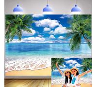 CINRAY Summer Beach Backdrop for Photography 7x5FT Tropical Palm Leaves Hawaiian Background Aloha Luau Beach Pool Party Decoration Photo Booth Props