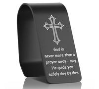 CINRLLA Christian Car Visor Clip with Prayer Message, Black Stainless Steel Laser Engraved Cross Accessory, Safe Travel Blessing Gift for Drivers, Religious Auto Decor for Cars Trucks SUVs, CVA771