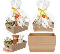 Cinrobiye 12 Pcs Teacher Appreciation Basket for Gifts Bulk DIY Empty to Fill Kit Include Wrap Bags Notebook Line for End of Year Teacher Gifts Back to School Graduation Retirement Favors (Brown)