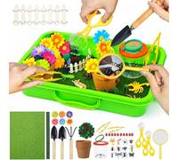Cinrobiye 122 Pcs Spring Sensory Bin Fillers Insect Fine Motor Activity Set Mini Garden Sensory Bin Kit with Flowers Ladybugs Tools Storage Box for Sorting Counting Classroom Learning Activities