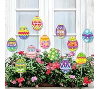 Cinrobiye 12Pcs Easter Planter Stakes Flower Pot Signs 5.9Inches Bunny Chick Jesus Egg Garden Stake Outdoor Lawn for Easter Party Patio Yard Outside Greetings Home Farmhouse Decor